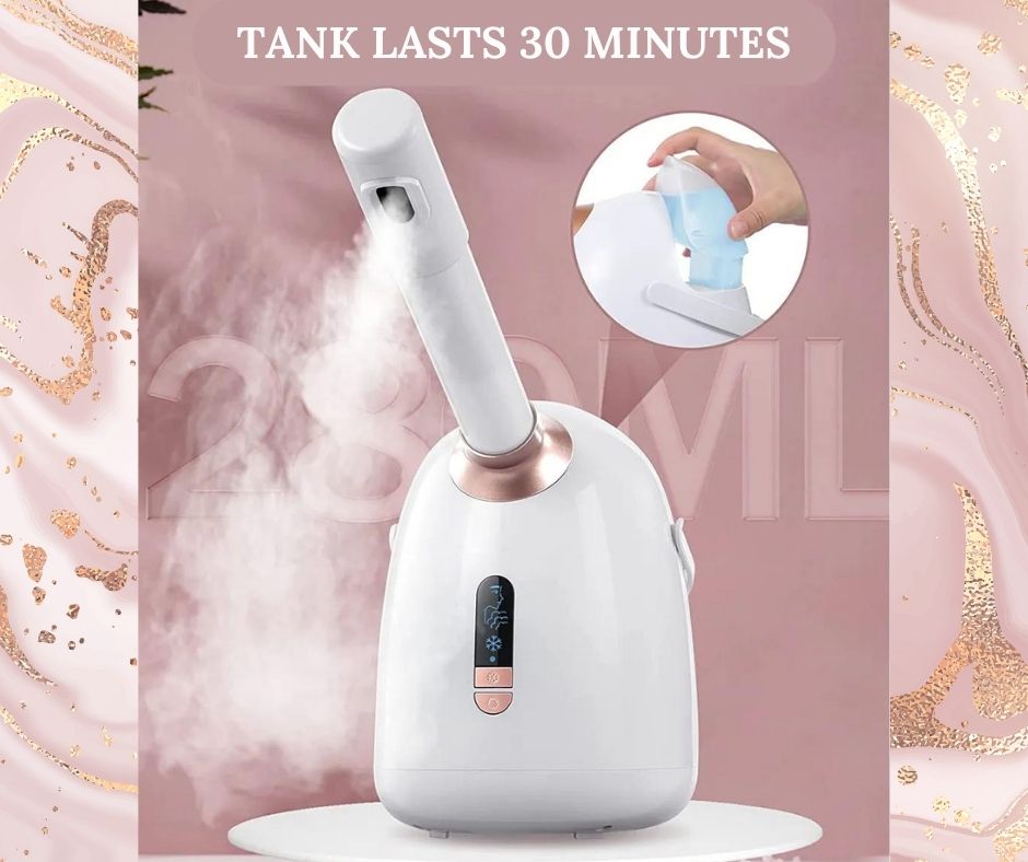 The Pristine Mornings™ Facial Steamer with a 280 ml tank that lasts 30 minutes